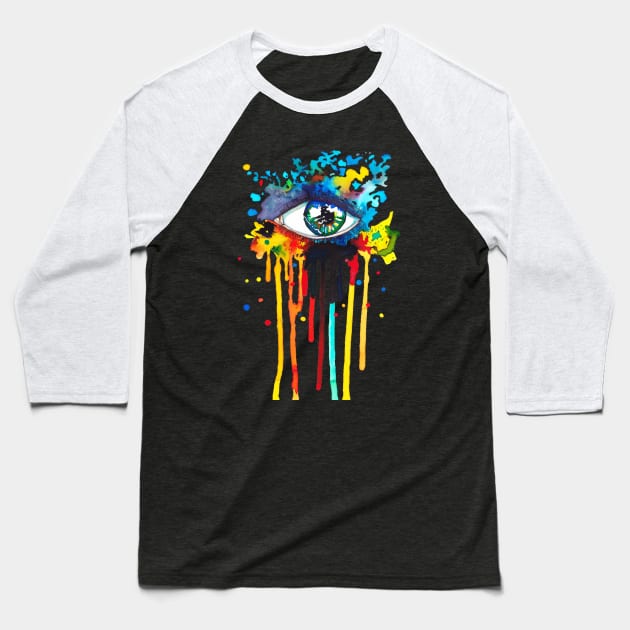 Splash Rainbow Eye Baseball T-Shirt by ETNAIB